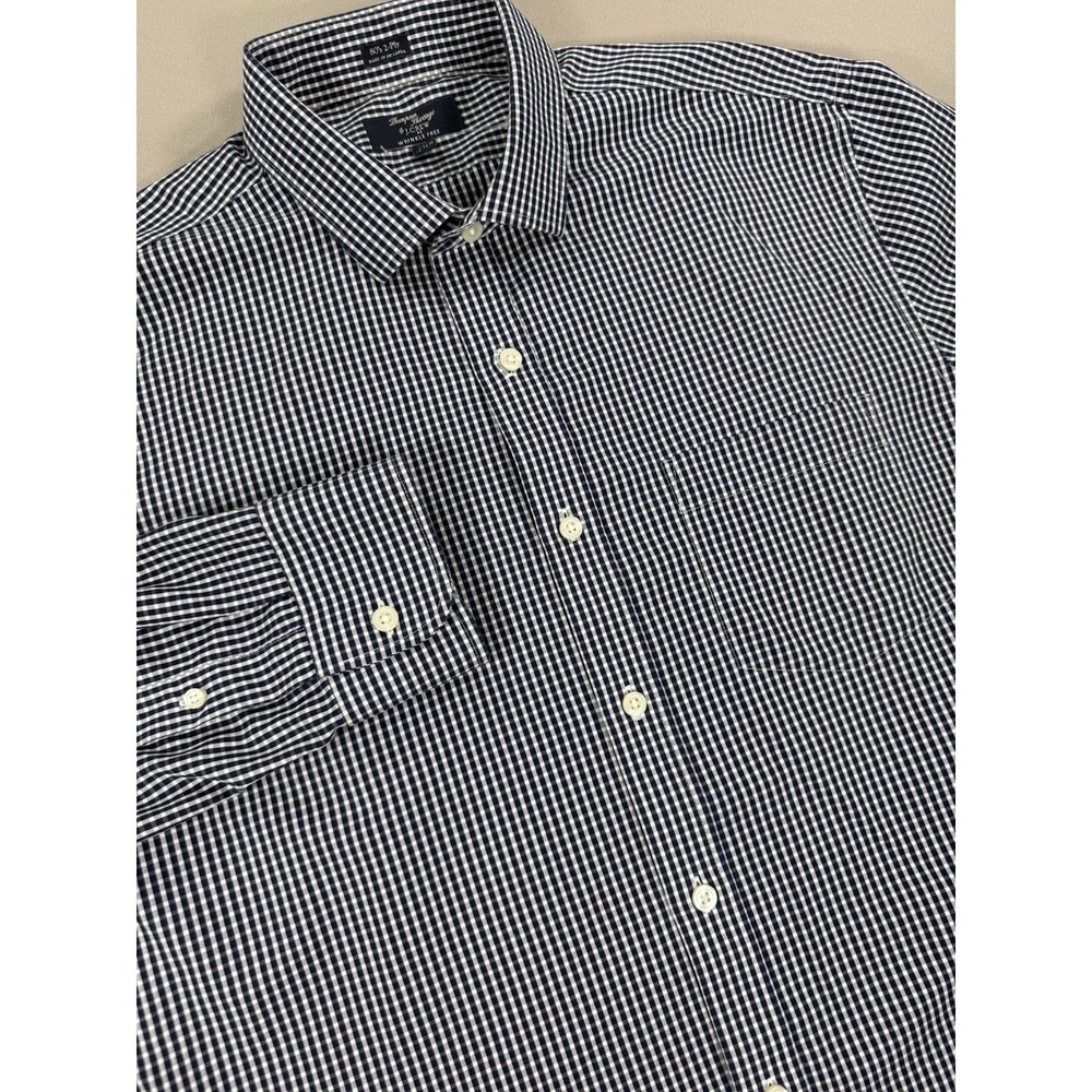 J. Crew Shirt Men's L Blue Gingham Button Down Cotton 80's 2-ply Wrinkle Free